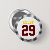 白黒チェッカーボードスポーツカラー名番号 缶バッジ (正面&裏面)