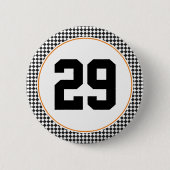 白黒チェッカーボードスポーツカラー番号 缶バッジ (正面)