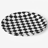 白黒チェッカーボードパターン ペーパープレート (アングル)