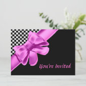 白黒チェッカーボードピンクボウ 招待状 (スタンド正面)