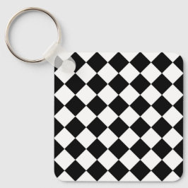 白黒チェッカーボード市松模様にフラグデザイン キーホルダー