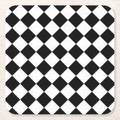 白黒チェッカーボード市松模様にフラグデザイン スクエアペーパーコースター (正面)