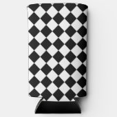 白黒チェッカーボード市松模様にフラグデザイン スリム缶クーラー (正面)
