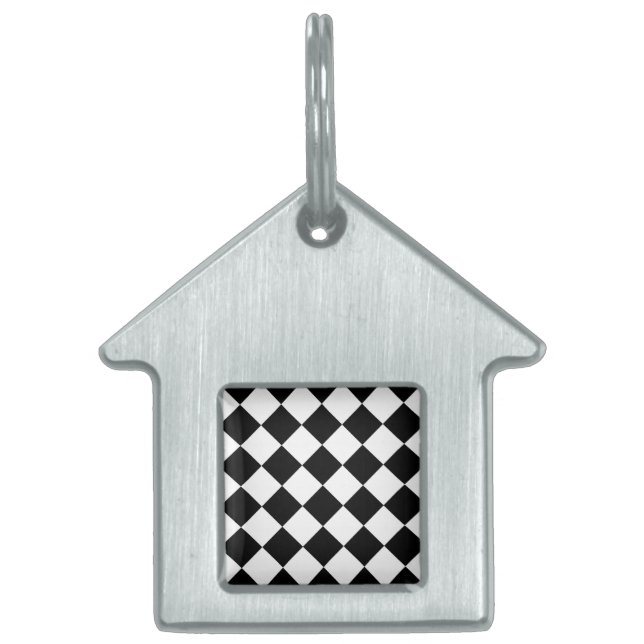 白黒チェッカーボード市松模様にフラグデザイン ペットネームタグ (正面)