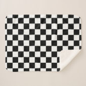 白黒チェッカーボ市松模様にードパターン シェルパブランケット (正面(横))