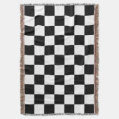 白黒チェッカーボ市松模様にードパターン スローブランケット (正面縦)