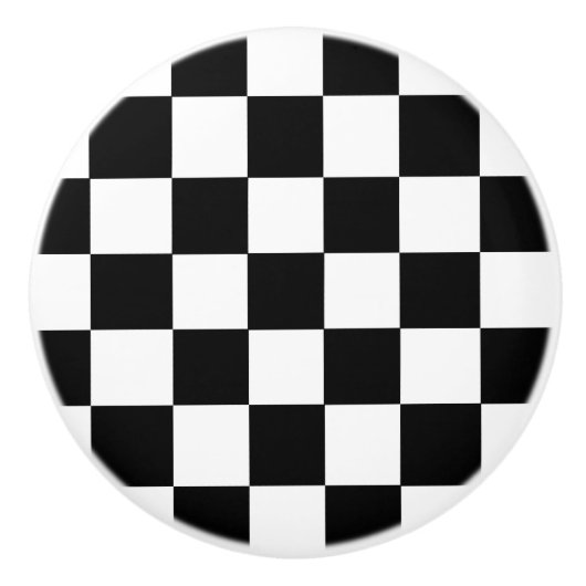 白黒チェッカーボ市松模様にードパターン セラミックノブ (正面)