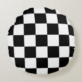 白黒チェッカーボ市松模様にードパターン ラウンドクッション (正面)