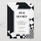 白黒チェックすべての目的パーティー 招待状 (正面/裏面)