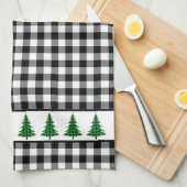 白黒チェックで緑のバッファロー・プレイドの木 キッチンタオル (四つ折り)