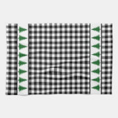 白黒チェックで緑のバッファロー・プレイドの木 キッチンタオル (横)