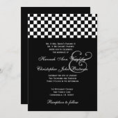 白黒チェックのメタ結婚リック32 招待状 (正面/裏面)