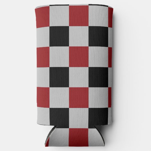 白黒チェッククーラーボックススポーツデザイン スリム缶クーラー (正面)