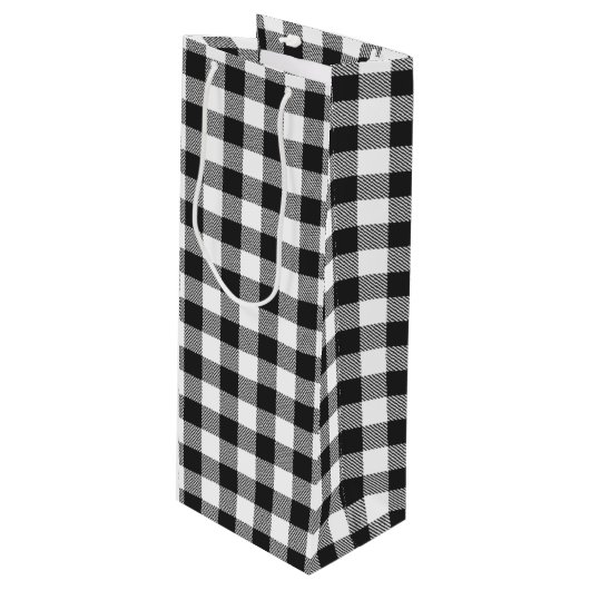 白黒チェックジンガムプレイド ワインギフトバッグ (正面アングル)