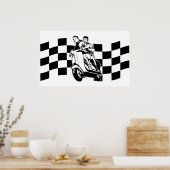白黒チェックスクーターのライダー ポスター (キッチン)