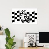 白黒チェックスクーターのライダー ポスター (ホームオフィス)