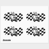 白黒チェックスクーターのライダー 楕円形シール (シート)