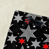 白黒チェックストライプのとブラックスターズ ビーチタオル (インサイチュ)