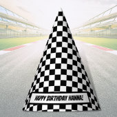 白黒チェックパターンレーステーマ誕生日 パーティーハット