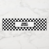 白黒チェックパターンレーステーマ誕生日 ペットボトルラベル (シングルラベル)
