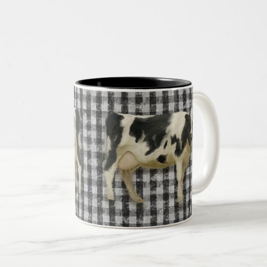 白黒チェックファームハウスカウカントリーファーム ツートーンマグカップ (正面右)