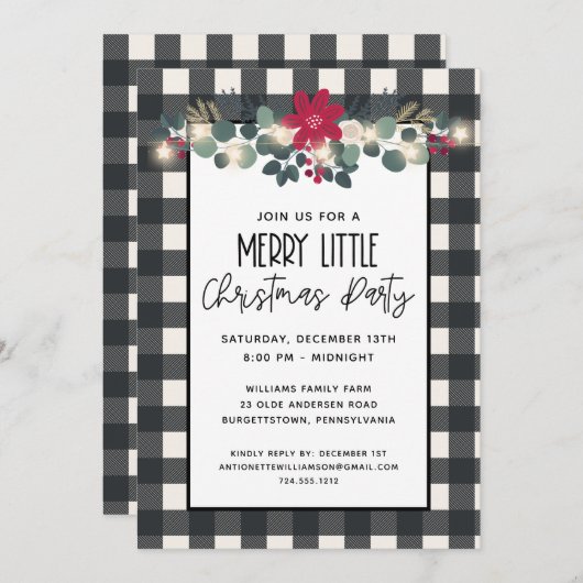 白黒チェックリッメリートルクリスマスパーティー 招待状 (正面/裏面)