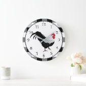 白黒チェック付き鶏 ラージ壁時計 (ホーム)