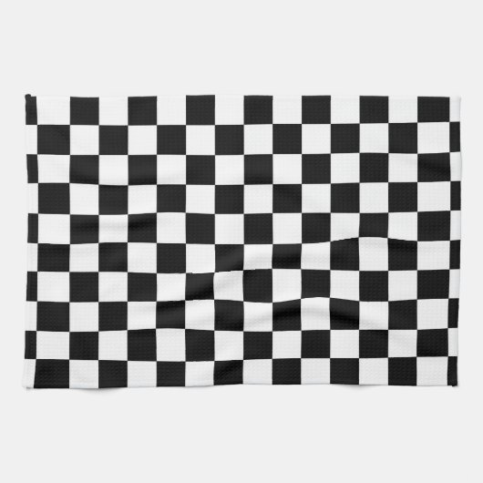 白黒チェック模様のパターン キッチンタオル (横)