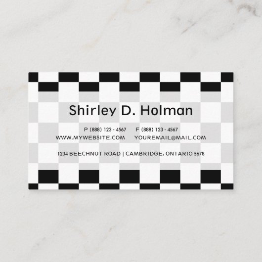 白黒チェック模様のパターン 名刺 (裏面)