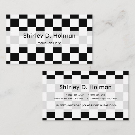 白黒チェック模様のパターン 名刺 (正面/裏面)