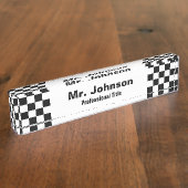 白黒チェック模様の専門職 デスクネームプレート (側面)