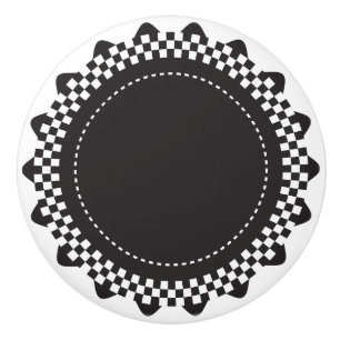 白黒チェック模様の帆立貝 セラミックノブ