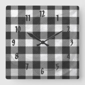 白黒チェック模様の格子縞 スクエア壁時計 (正面)