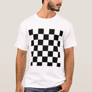 白黒チェック模様の正方形 Tシャツ