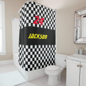 白黒チェック模様の競争ファン シャワーカーテン (インサイチュ)