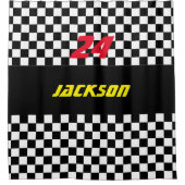 白黒チェック模様の競争ファン シャワーカーテン (正面)