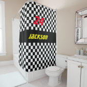 白黒チェック模様の競争ファン シャワーカーテン (インサイチュ)