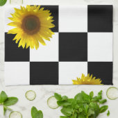 白黒チェック模様及びヒマワリのプリント キッチンタオル (折り畳み)