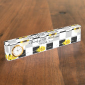 白黒チェック模様及びヒマワリのプリント デスクネームプレート (側面)