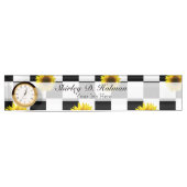 白黒チェック模様及びヒマワリのプリント デスクネームプレート (正面)