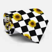 白黒チェック模様及びヒマワリのプリント ネクタイ (ロール)