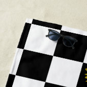 白黒チェック模様及びヒマワリのプリント ビーチタオル (インサイチュ)