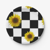 白黒チェック模様及びヒマワリのプリント ペーパープレート (正面)