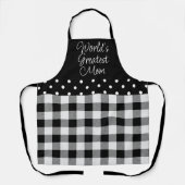 白黒チェック水玉模様世界最高のママA エプロン (正面)