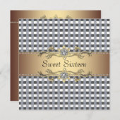 白黒チェック金ゴールドSweet sixteen招待状 招待状 (正面/裏面)