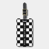 白黒チェック – テキスト/名前の追加 –  ラゲッジタグ (正面縦)