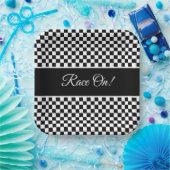 白黒チェック ペーパープレート (パーティー)