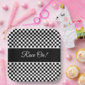 白黒チェック ペーパープレート (パーティー)