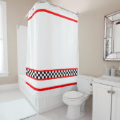 白黒チェック(赤ストライプ) シャワーカーテン (インサイチュ)