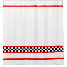 白黒チェック(赤ストライプ) シャワーカーテン